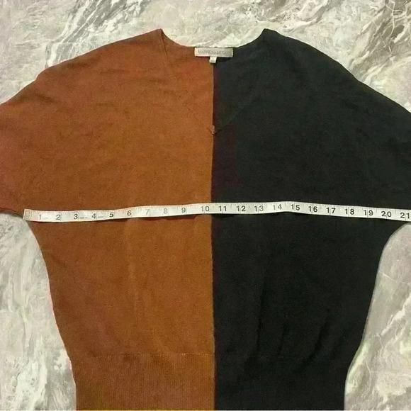Madison + Hudson Thin V-Neck Colorblock Brown Black Dolman Sleeve Sweater Large - Picture 5 of 9